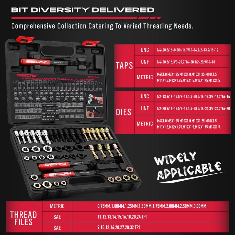 SEDY Thread Repair Thread Chaser Tool Set - 49PCS Thread Cleaner Rethreading Master Kit Metric SAE Bolt Restorer File Nut Rethreader Automotive Wheel Stud Spark Plug Engine Standard Screw Threading UNC UNF - Image 4